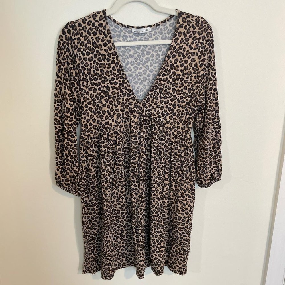 Pull & Bear V Neck Leopard Print Dress